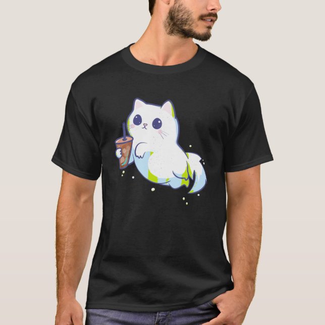 Ghost Bonito Com Camisetas engraçadas De Café Forç (Frente)