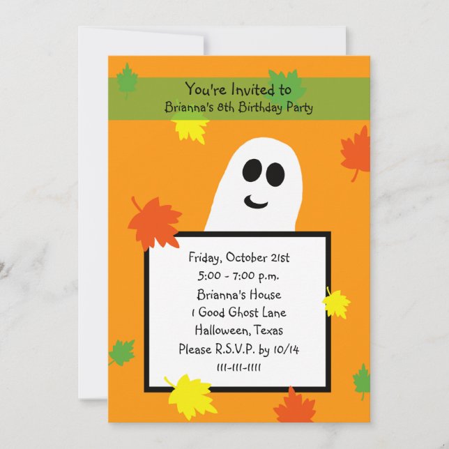 Ghost de queda do Convite de aniversário Halloween (Frente)