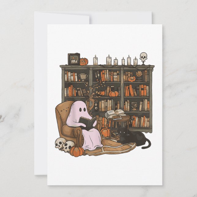 Ghost Reading Book Cat lover Halloween (Frente)