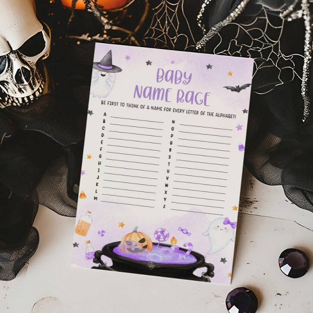 Ghoul Halloween Chá de fraldas Bebê Nome Race Game (Purple Oh Sheet Baby Shower Baby Name Race Game)