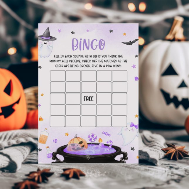 Ghoul Halloween - Chá de fraldas Bingo Game (Purple Oh Sheet Baby Shower Bingo Game)