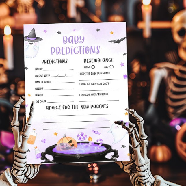 Ghoul Halloween - Chá de fraldas - Jogo das previs (Purple Oh Sheet Baby Shower Baby Predictions Game)