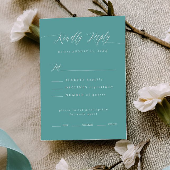 Gift Box Blue RSVP Calligraphy Menu Choice Card (Criador carregado)