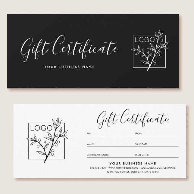 Gift Certificate Logo Script Minimalist Black (Criador carregado)