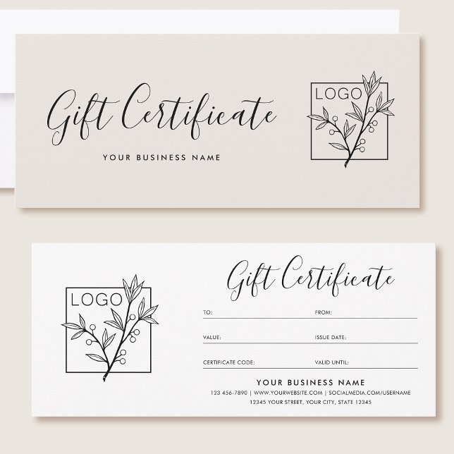 Gift Certificate Logo Script Minimalist Off-White (Criador carregado)