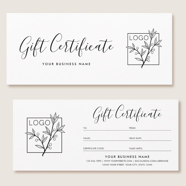 Gift Certificate Logo Script Minimalist White (Criador carregado)