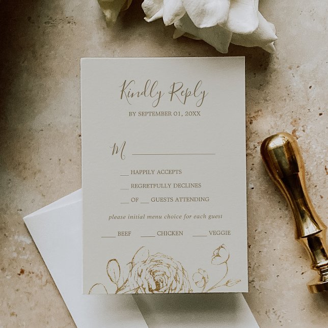 Gilded Floral | Creme & Dourado Menu Choice RSVP C (Criador carregado)