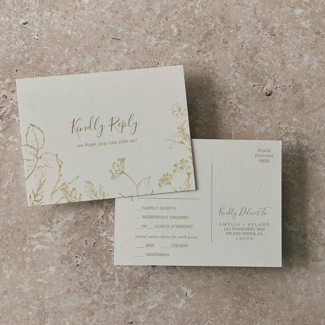 Gilded Floral | Creme Menu Choice Cartão-postal RS (Criador carregado)