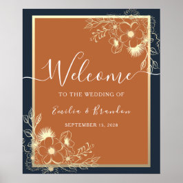 Gilded Floral Wedding Poster de Boas-vindas