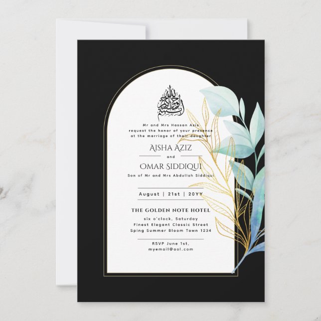 Gilded Nikah Wedding Convite Chic Dourado (Frente)