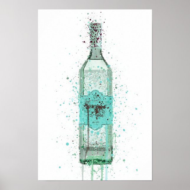 Gin Bottle Wall Art Impressão 'Duck Egg Blue' (Frente)