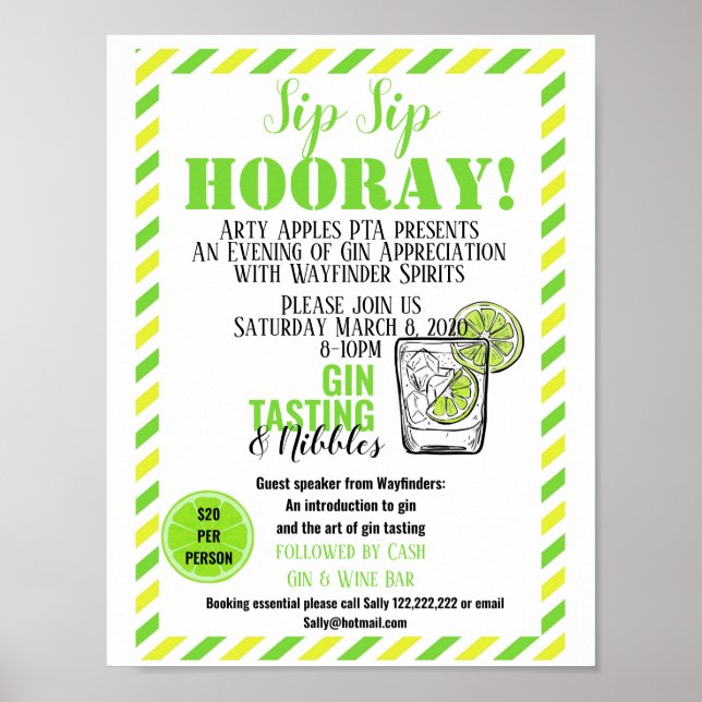 Gin provando de evento do poster de gin e gin tôni (Frente)