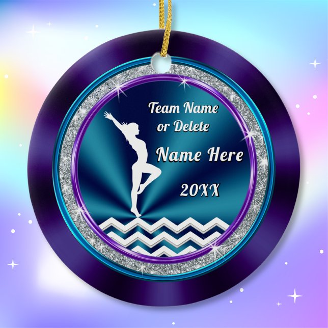 Ginástica Ornamento Bonito Roxo, Teal e Branco (Gift ideas gymnastics girl. Cheap gymnastics gifts. Gymnastics Christmas Gifts. Young gymnasts.)