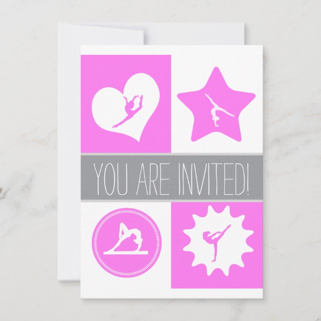 Ginástica Rosa 4 Convite de festas Quadrado (Frente)