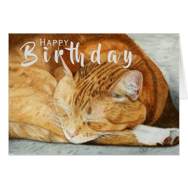 Ginger Cat | Cartão de Aniversário Pet Lover (Frente Horizontal)