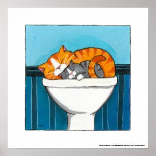 Ginger e Smokey - Impressão de arte Whimsical Cat