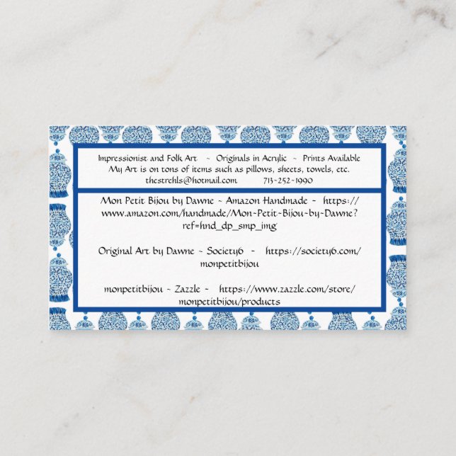 Ginger Jar Standard, Cartão de visita de 3,5" x 2, (Verso)