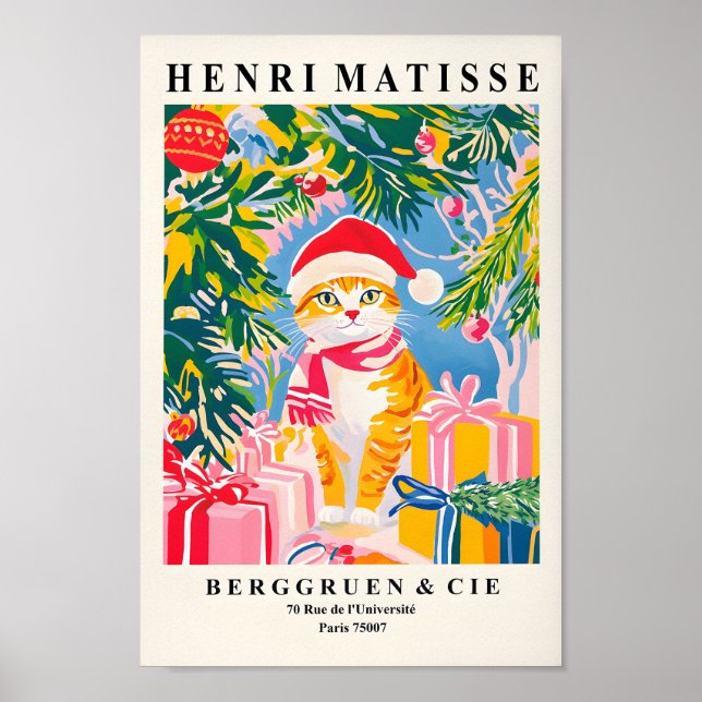 Ginger Tabby Cat Em Santa Hat, Impressão de Natal  (Frente)