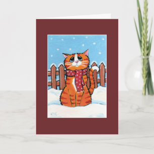 Ginger Tabby Cat no Cartão de Natal da Neve