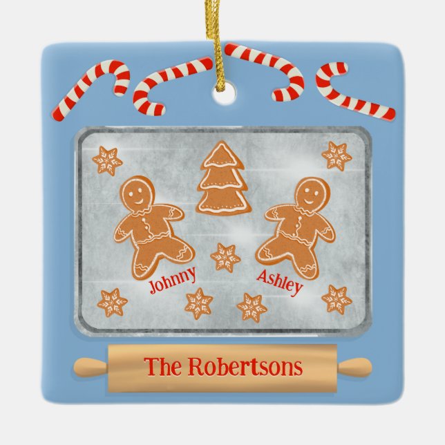 Gingerbird Família de Dois Ornamentos Cerâmicos (Frente)
