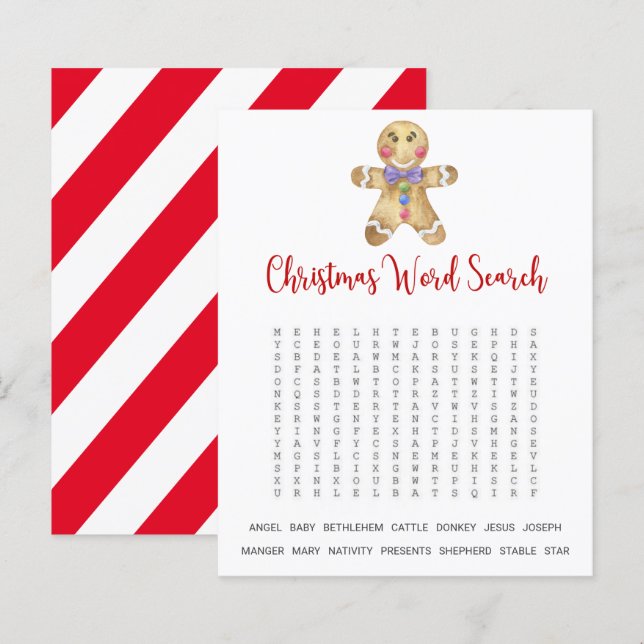 Gingerbird - Jogo de Pesquisa de Palavras de Natal (Frente/Verso)