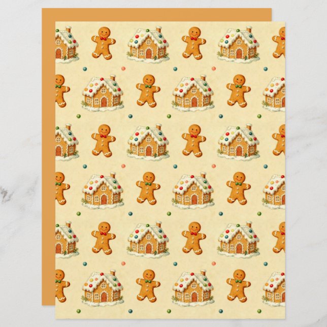 Gingerbread Men Scrapbook Paper (Frente/Verso)