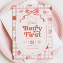 Gingham Berry Primeiro Convite de Aniversário