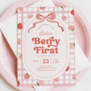 Gingham Berry Primeiro Convite de Aniversário