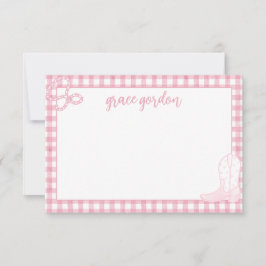 Gingham Pink Boot Girls Stationery Cartões de agra