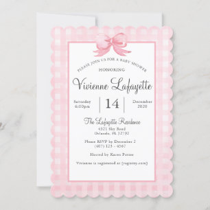 Gingham Rosa Bonito com Convite para Chás de fral