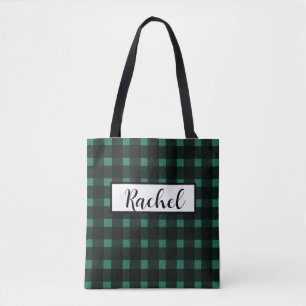 Gingham Verde Negro Personalizado Tote Bag