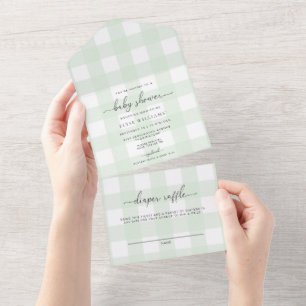 Gingham Verde Tudo Em Um Convite Para chá de frald