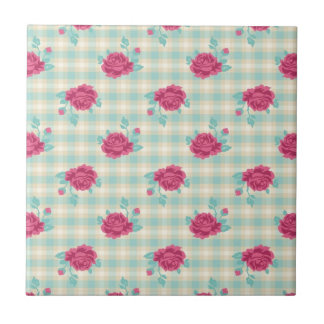 gingham xadrez e rosas rosa-choque padrão chique