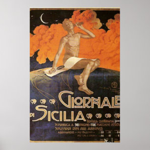 Giornale Di Sicilia Vintage Poster de viagens ital