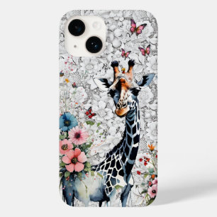 Girafa Adorável Flores Selvagens Borboletas e rend