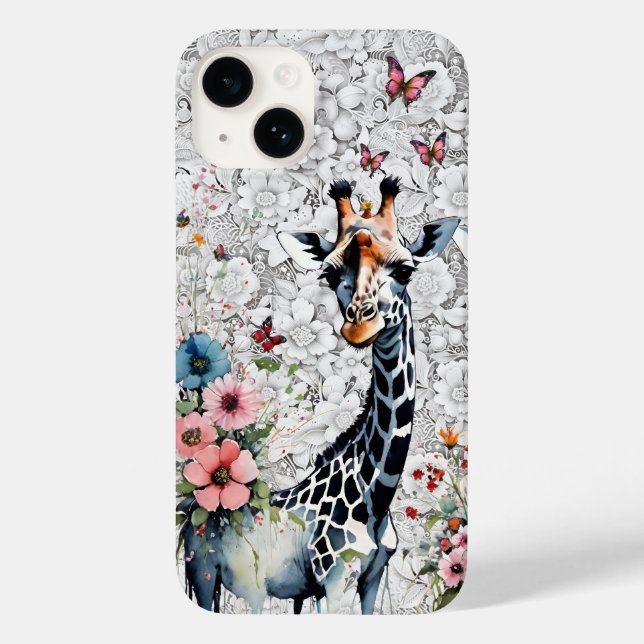 Girafa Adorável Flores Selvagens Borboletas e rend (Verso)