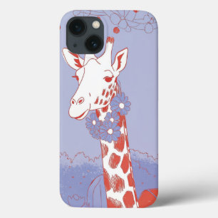 Girafa bonita com flores, pop lilás