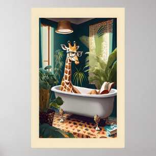 Girafa Caprichosa na Banheira Impressão em Aquarel