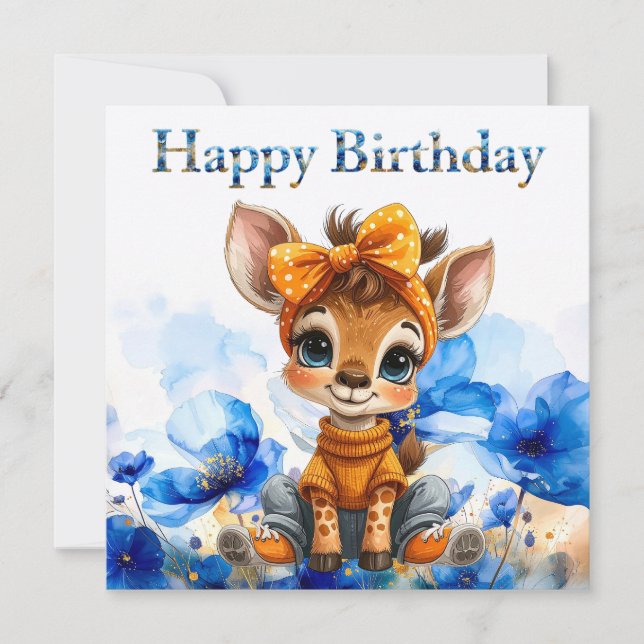 Girafa com laço de bolinhas Feliz Aniversário (Frente)