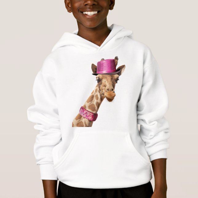 Girafa com um chapéu cor-de-rosa brilhante (Frente)