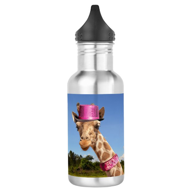 Girafa com uma garrafa de água cor-de-rosa brilhan (Esquerda)