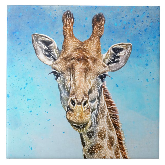 Girafa Curiosa com Céu Azul Confetti (Frente)