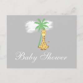 Girafa de Baby Shower em convites cinza prata