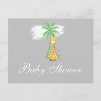 Girafa de Baby Shower em convites cinza prata