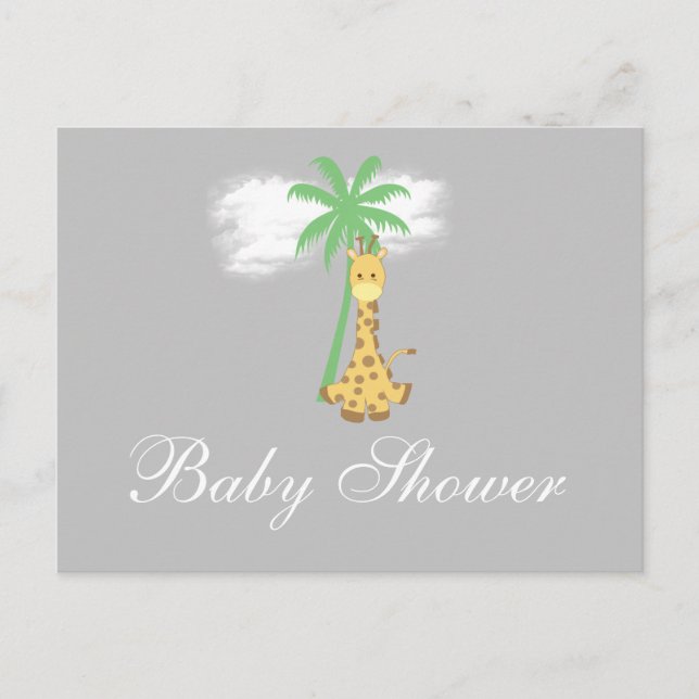 Girafa de Baby Shower em convites cinza prata (Frente)