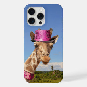 Girafa de chapéu cor-de-rosa brilhante