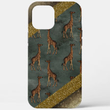 Girafa Dourada Glitter Elegante Animal Safari Verd