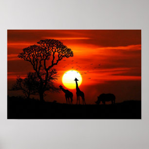 Girafa e Rhinoceros Sunset Poster