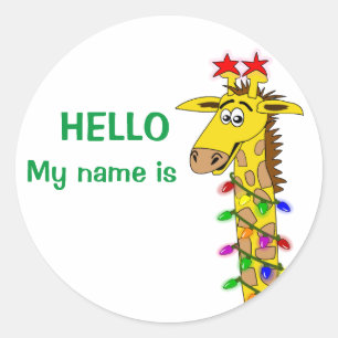 Girafa engraçado das etiquetas do Nametag do Nata