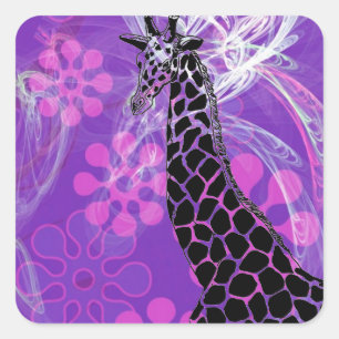 Girafa Flor Roxa II ~ Adesivo Quadrado
